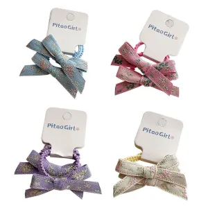 Ethnic style embroidered lady style children's pair of bow hair ties, textured hair accessories, popular hair salons, styling hair accessories
