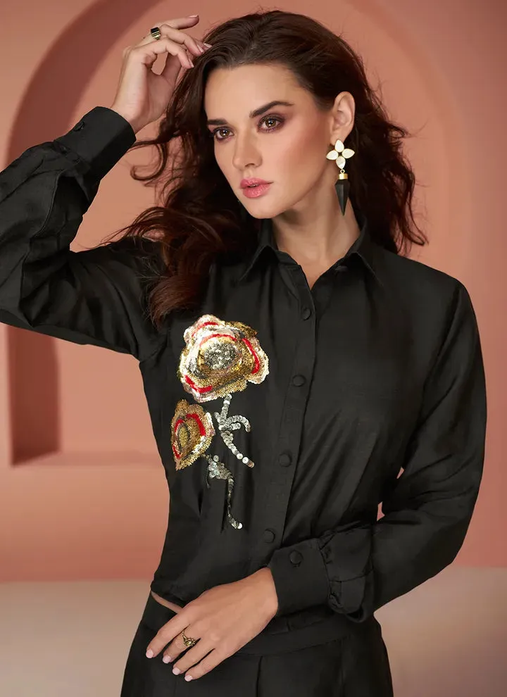 Exclusive Black Pure Silk Sequns Worked Co-Ord Set