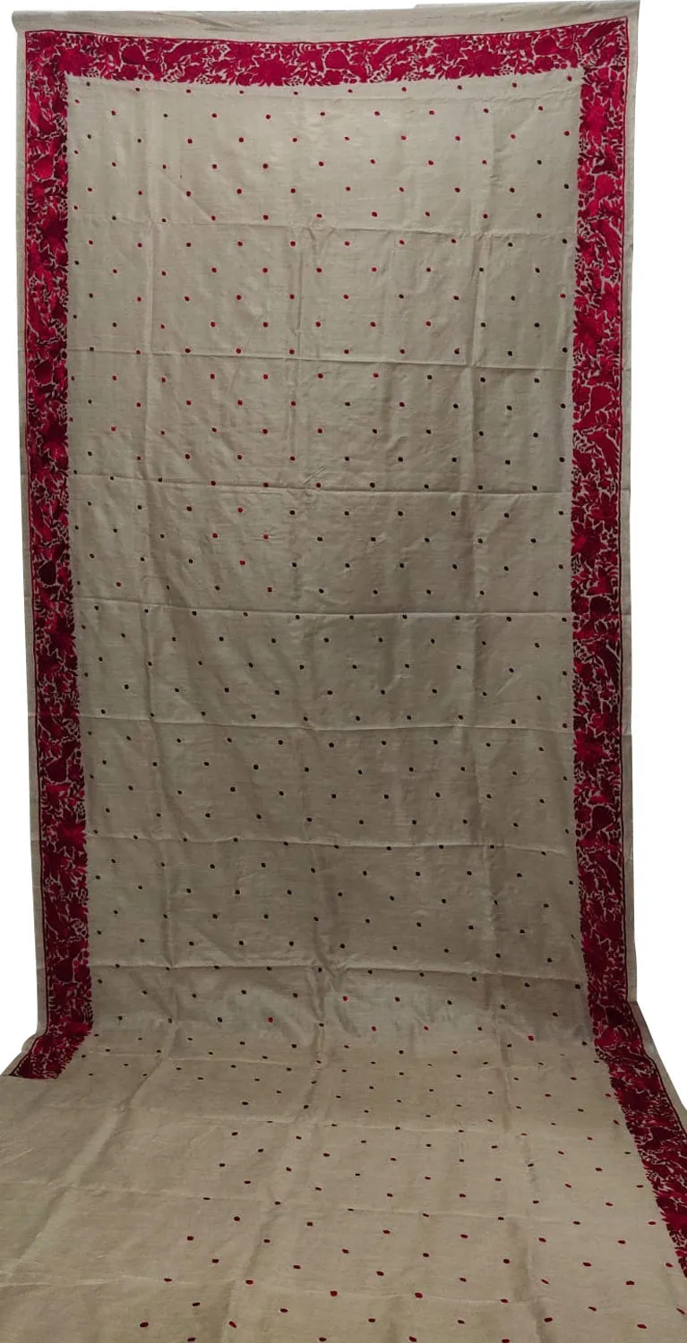 Exquisite Parsi Gara Tussar Silk Saree: Elegant Pastel Hand Embroidery