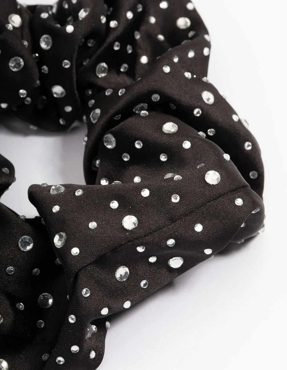 Fabric Black Large Diamante Scrunchie