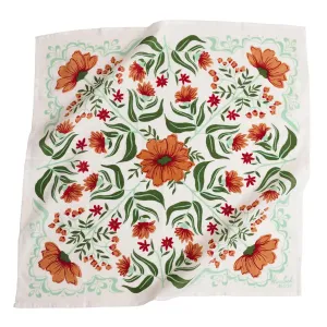 Flora Red Flowers on White Bandana | 22" x 22" Premium Cotton