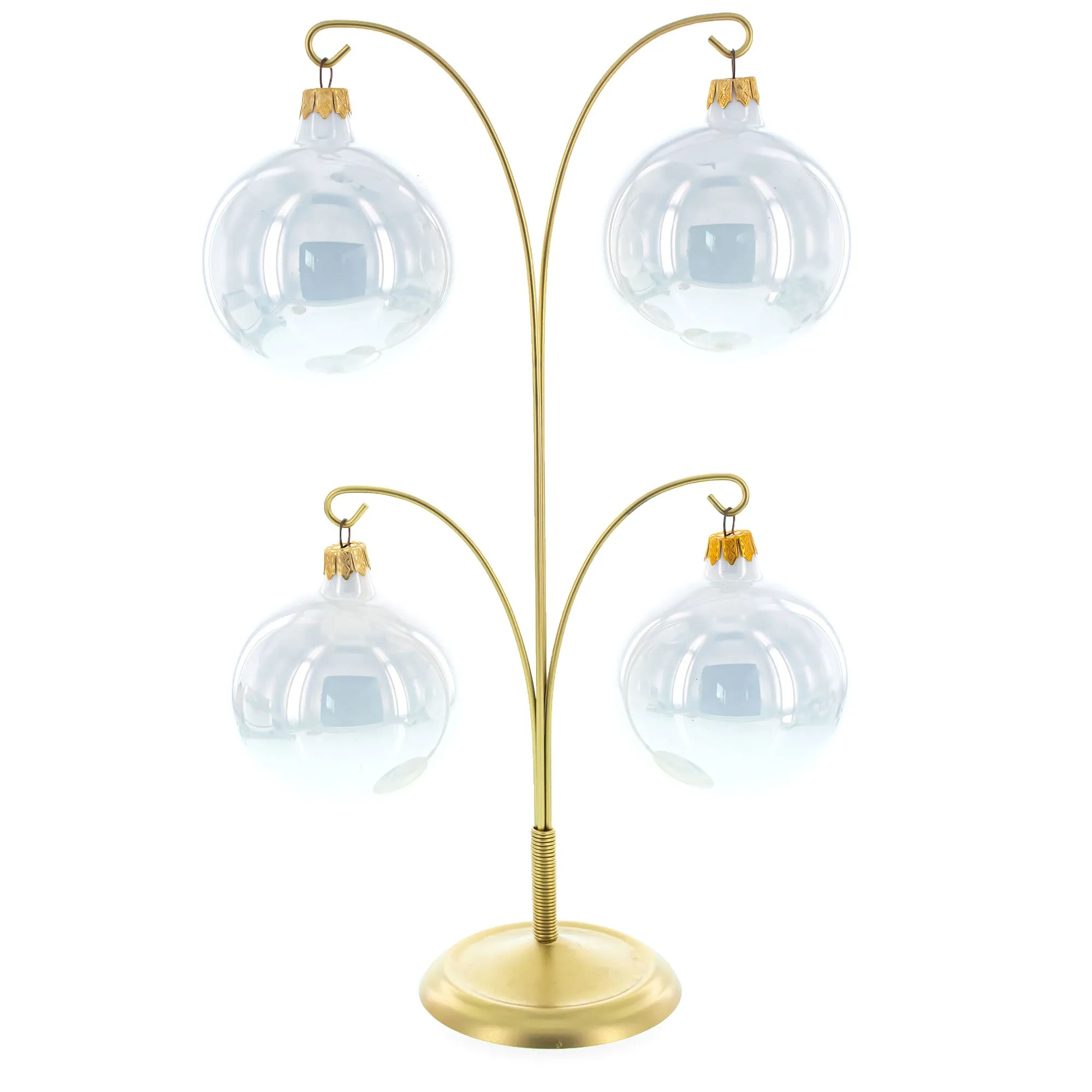 Four Ornaments Tree Gold Metal Solid Round Base Ornament Display Stand 12 Inches