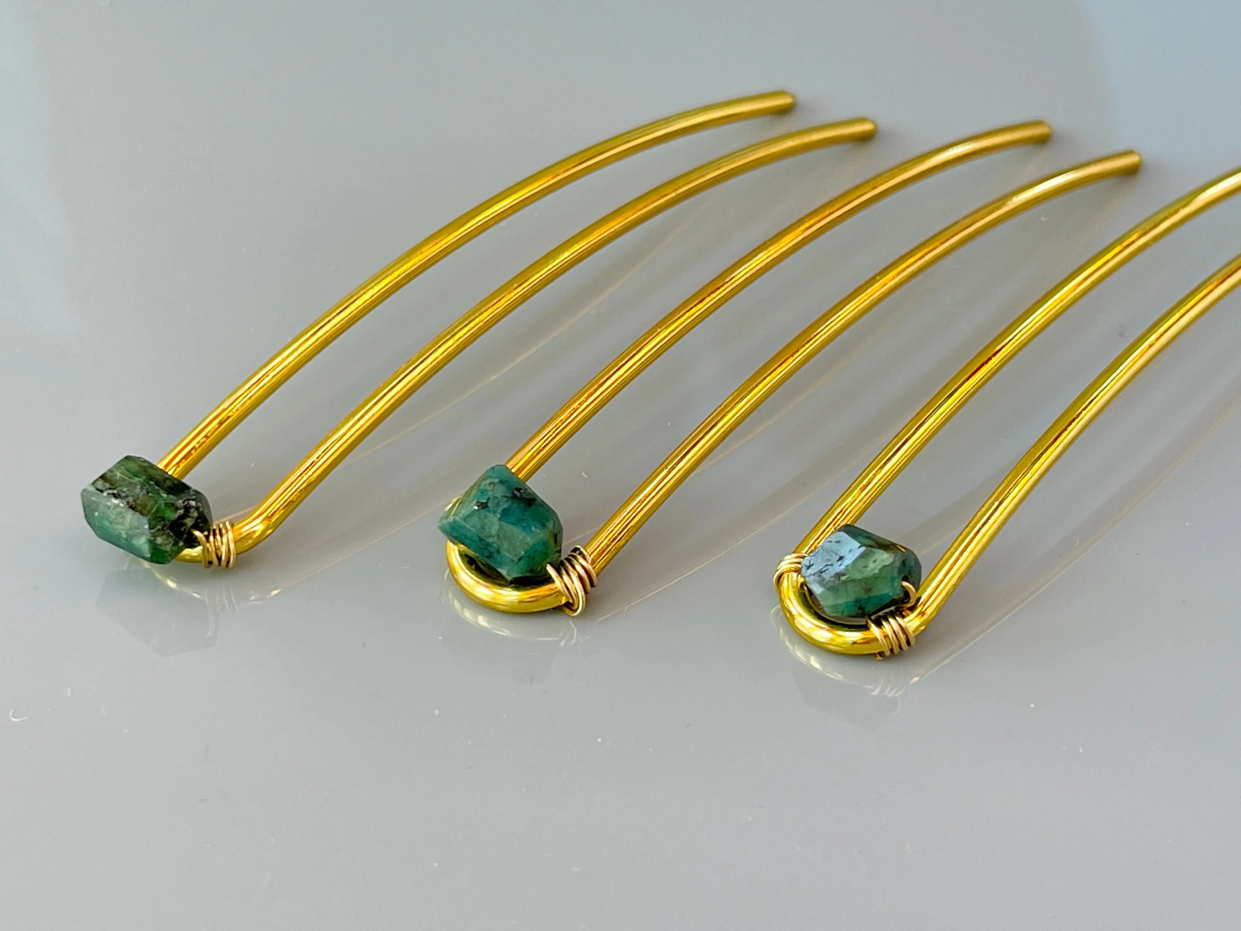 Genuine Emerald Gemstone Hair Pin, Luxury Hair Pin, Emerald Hair Fork, Silver Wedding hair stick