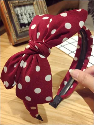 Girls Printed Large Bow Big Polka Dot Headband