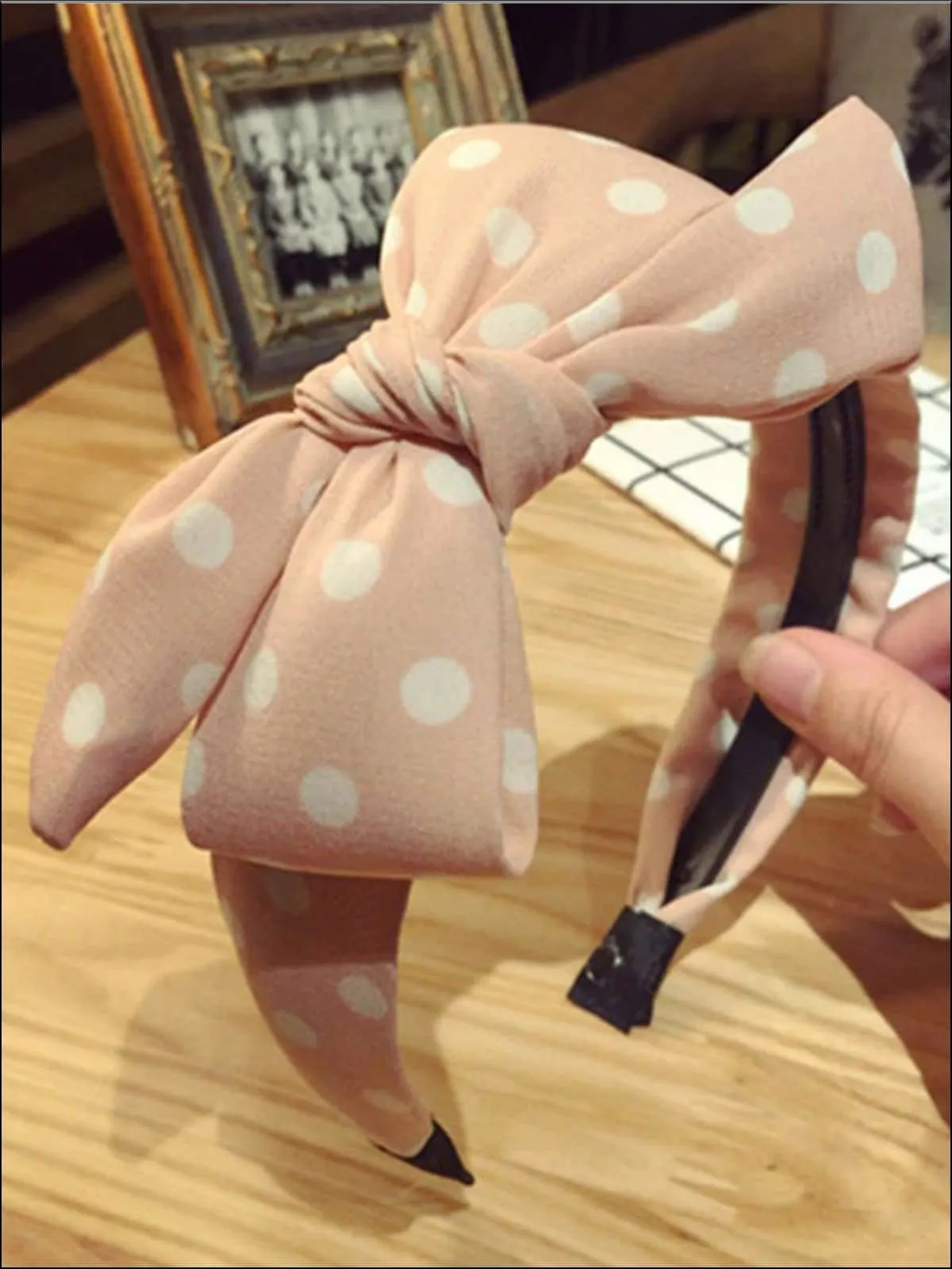 Girls Printed Large Bow Big Polka Dot Headband