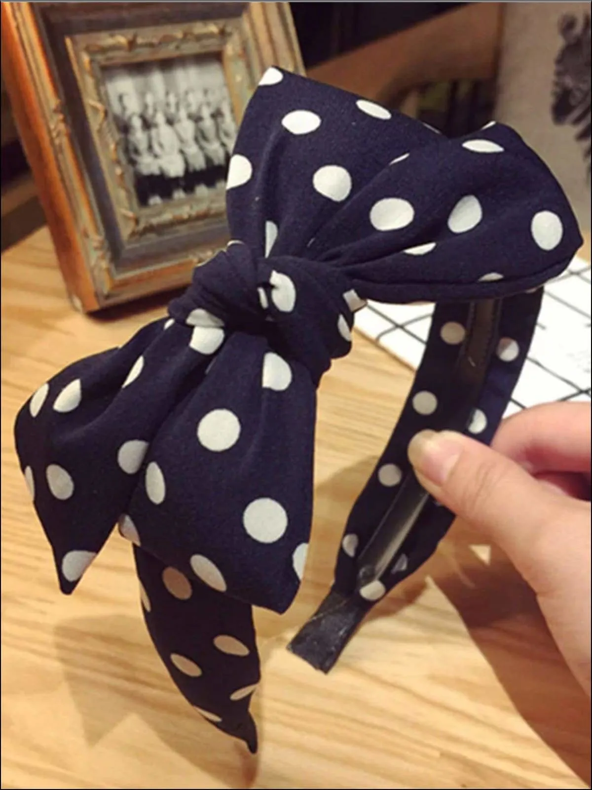 Girls Printed Large Bow Big Polka Dot Headband