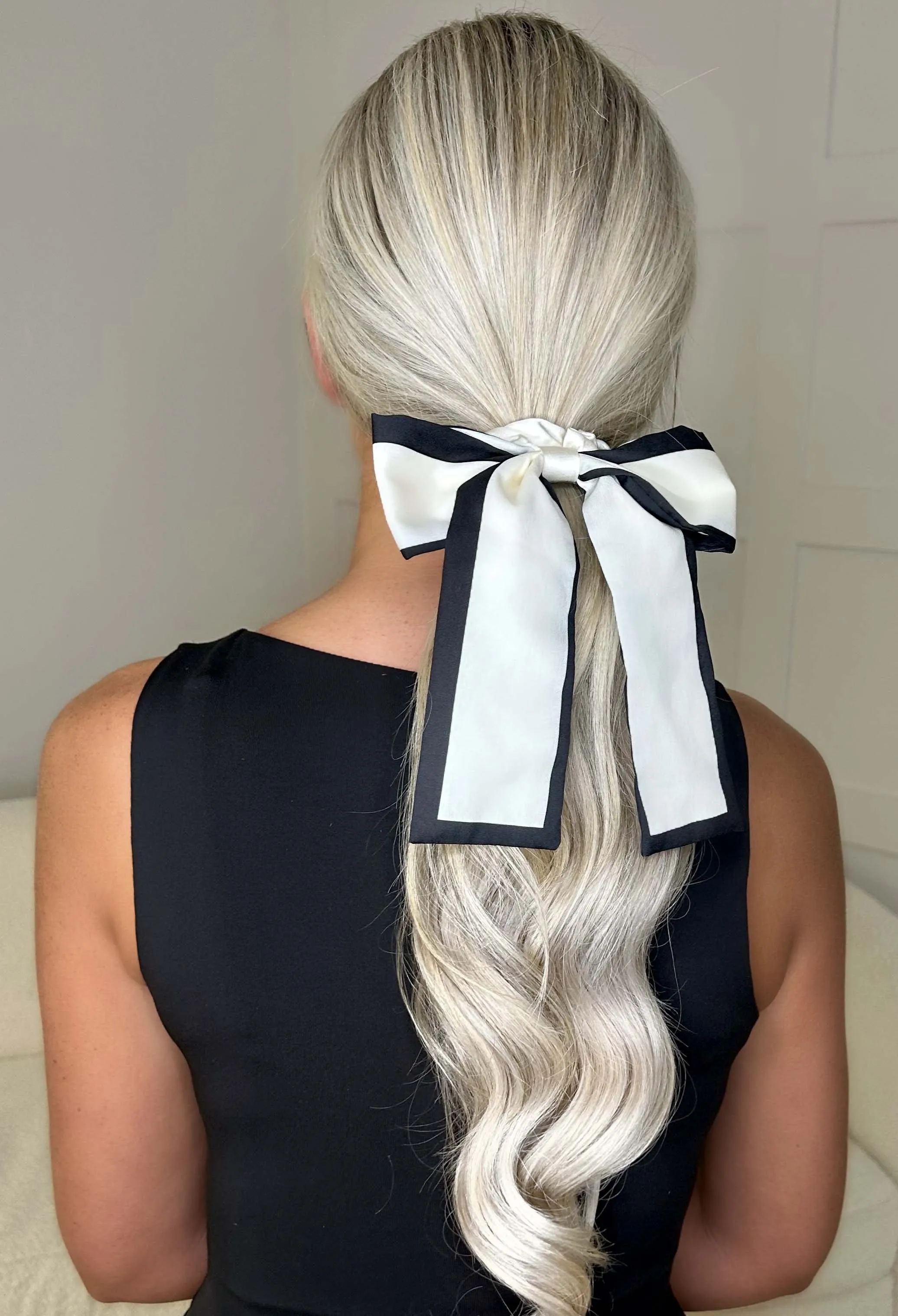 Glam Gala Cream Scrunchie Bow Satin Hair Tie