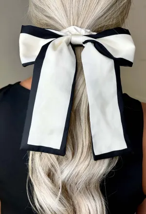 Glam Gala Cream Scrunchie Bow Satin Hair Tie
