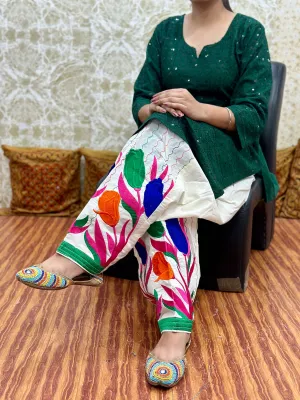 Green Design - 4  Elegant Patiala Salwar Set with Pure Cotton Chikankari Kurti