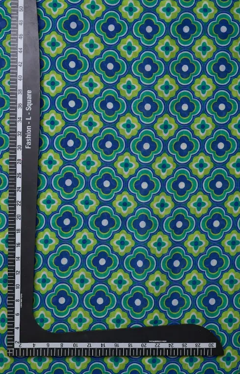 Green Geometric Pattern Printed Georgette Fabric