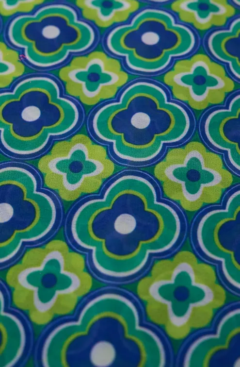 Green Geometric Pattern Printed Georgette Fabric