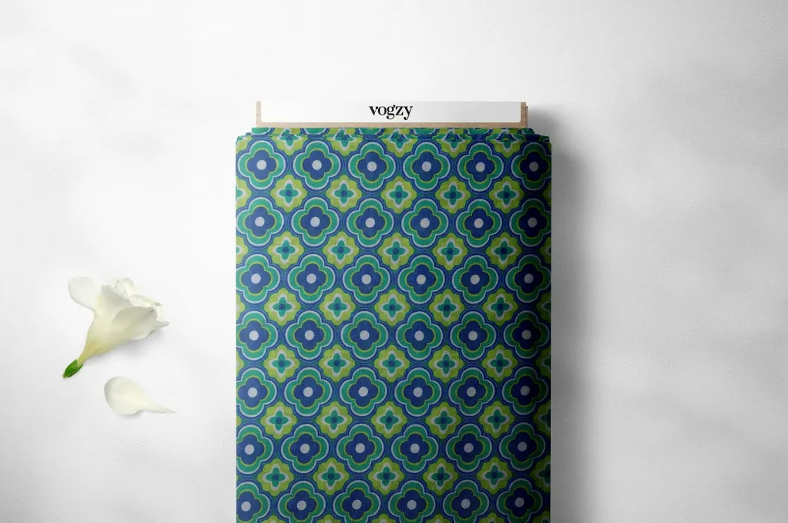 Green Geometric Pattern Printed Georgette Fabric