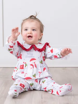 Grey & Red Holly Christmas Ruffle Footed Sleeper Pajamas