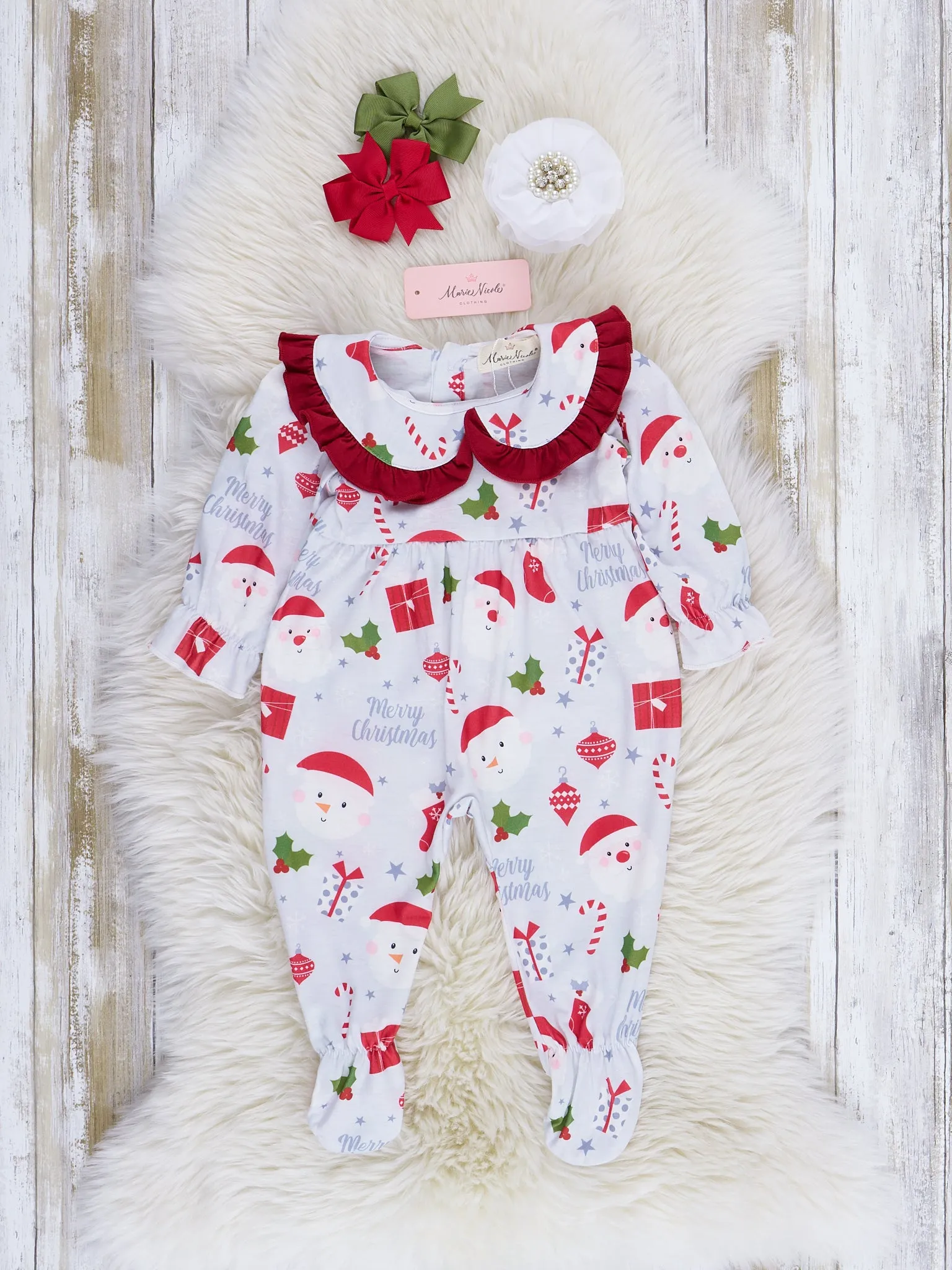 Grey & Red Holly Christmas Ruffle Footed Sleeper Pajamas