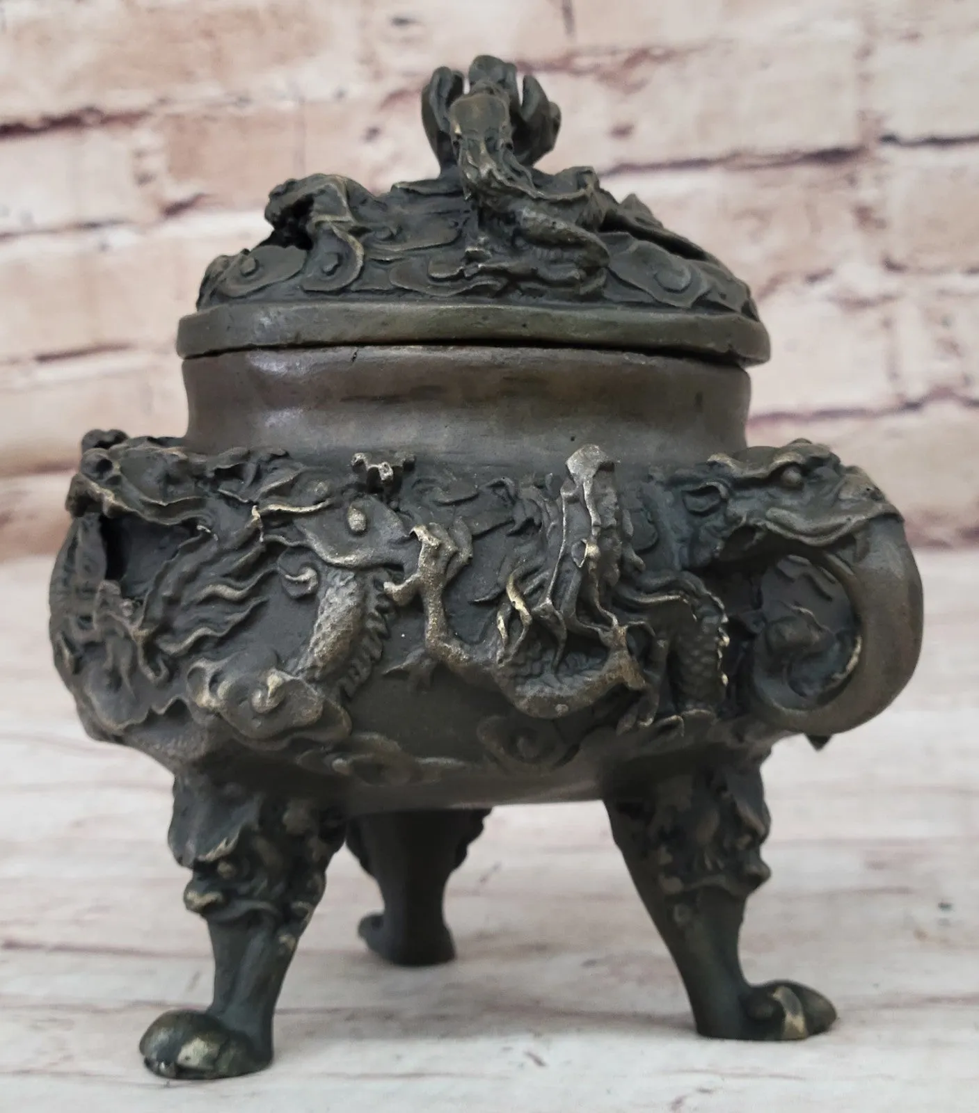 Handcrafted bronze sculpture SALE Incense Dragon Gilded Favorites Folk China