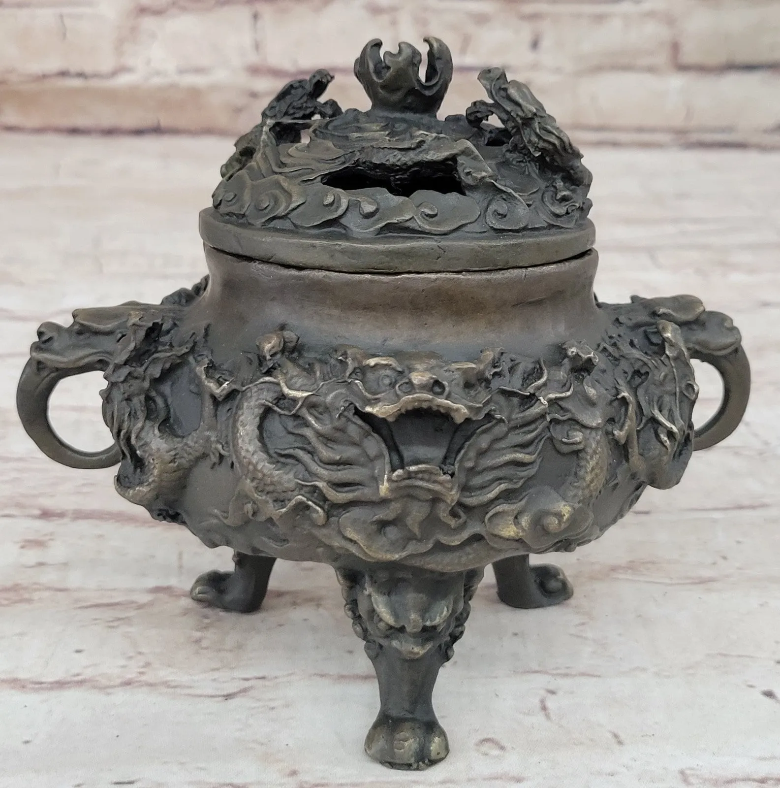 Handcrafted bronze sculpture SALE Incense Dragon Gilded Favorites Folk China
