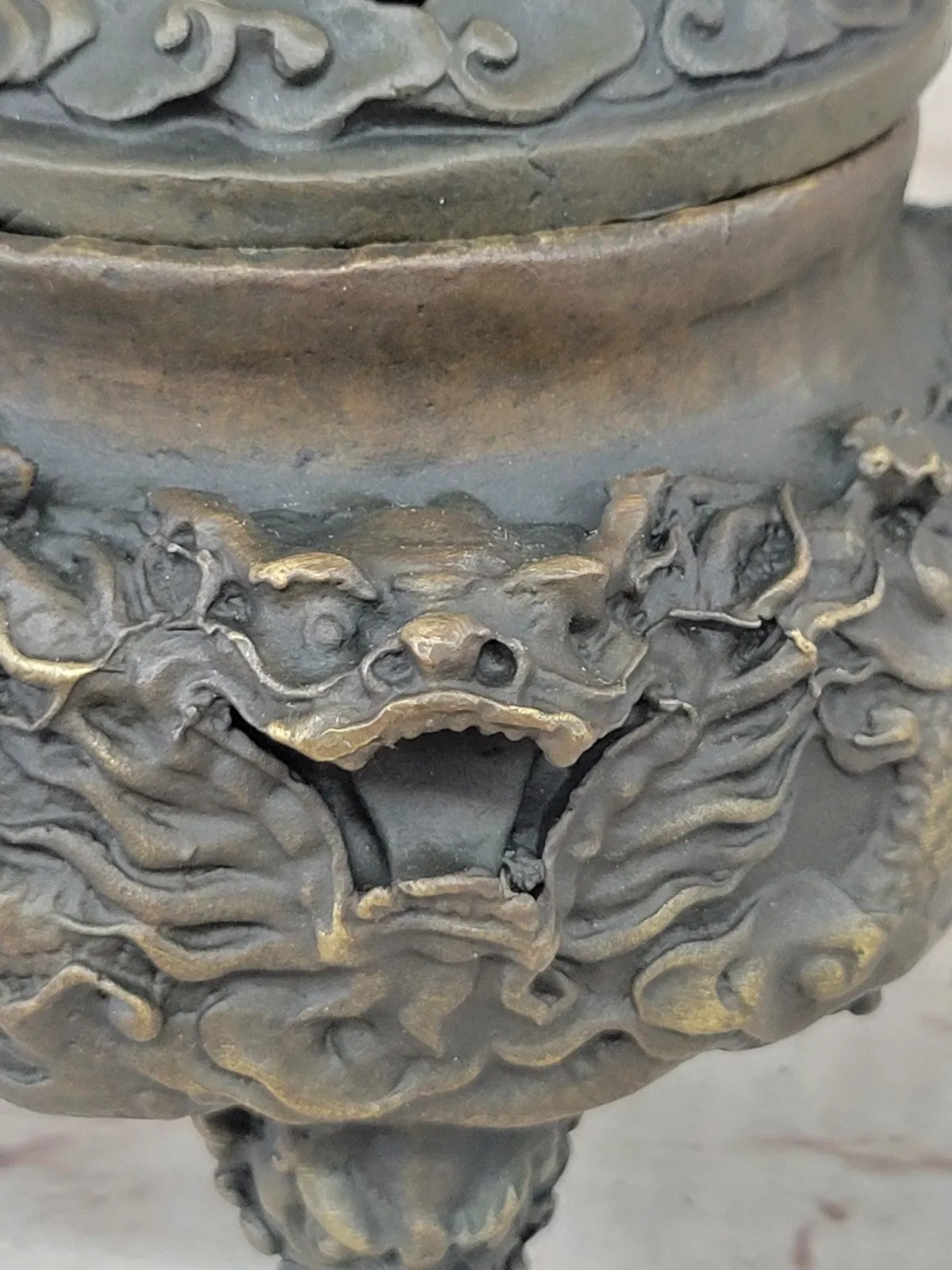 Handcrafted bronze sculpture SALE Incense Dragon Gilded Favorites Folk China