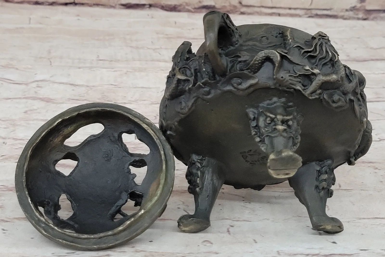 Handcrafted bronze sculpture SALE Incense Dragon Gilded Favorites Folk China