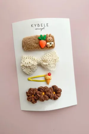 Handmade Coffee Bunny Hair Clip Set of 4