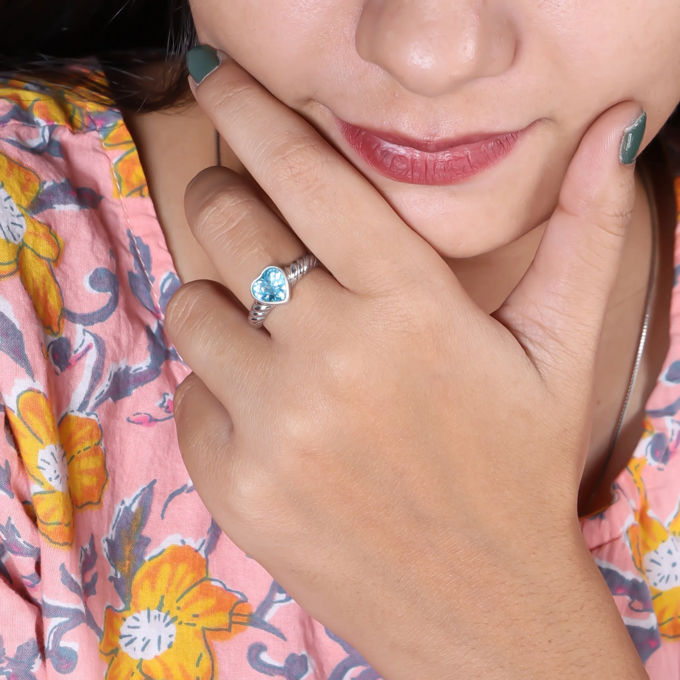Heart Shape Blue Stone Sterling Silver Ring