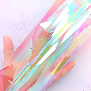 Iridescent Clear PVC Fabric Sheet | Transparent Vinyl Leather in Rainbow Colour | Kawaii Handbag Making (Clear Red / 20cm x 26cm / 0.1mm)