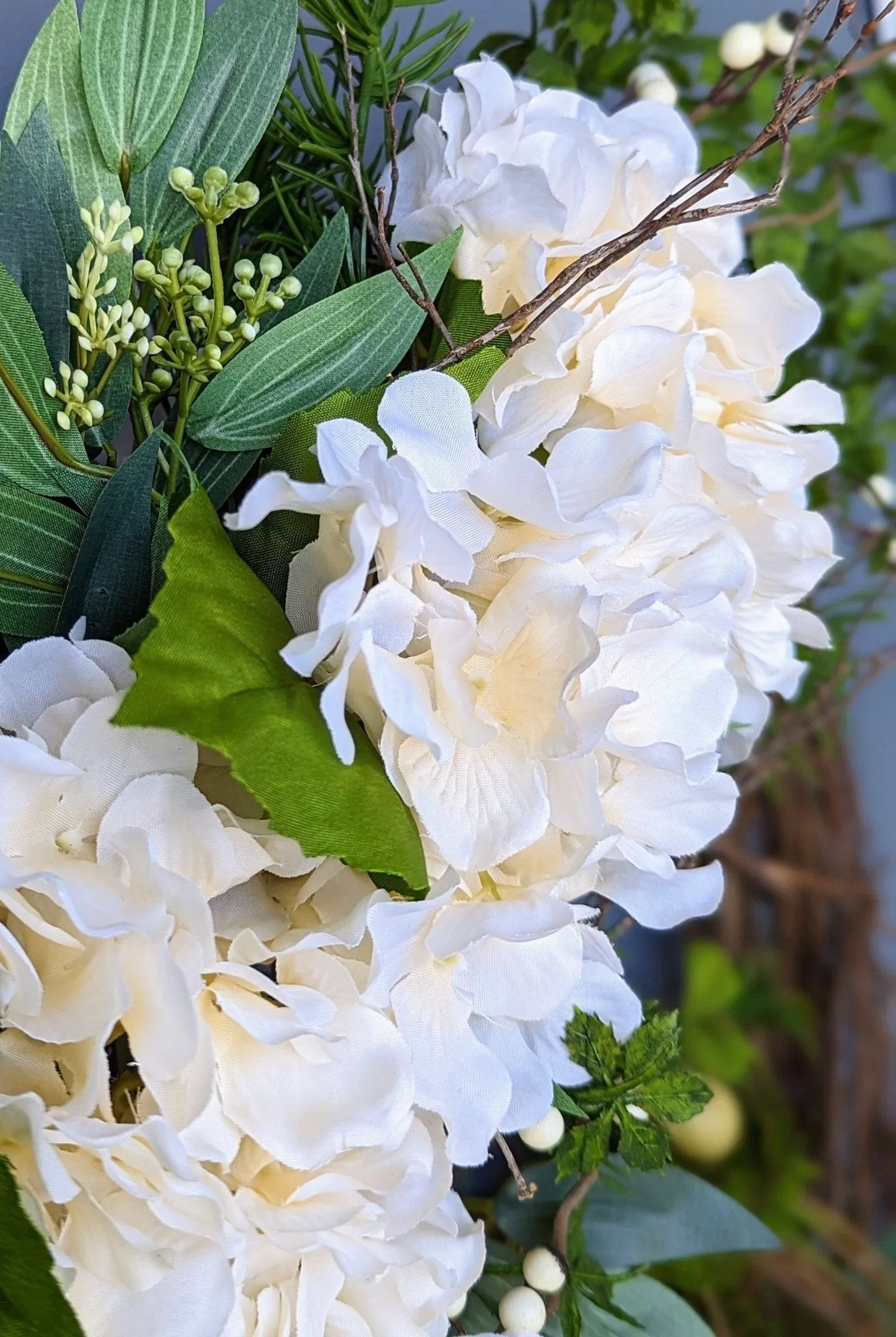 Ivory Hydrangea Bird's Nest Wreath for Front Door