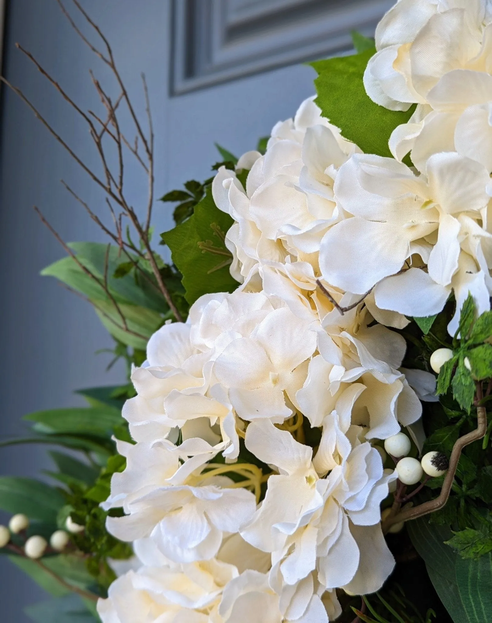 Ivory Hydrangea Bird's Nest Wreath for Front Door
