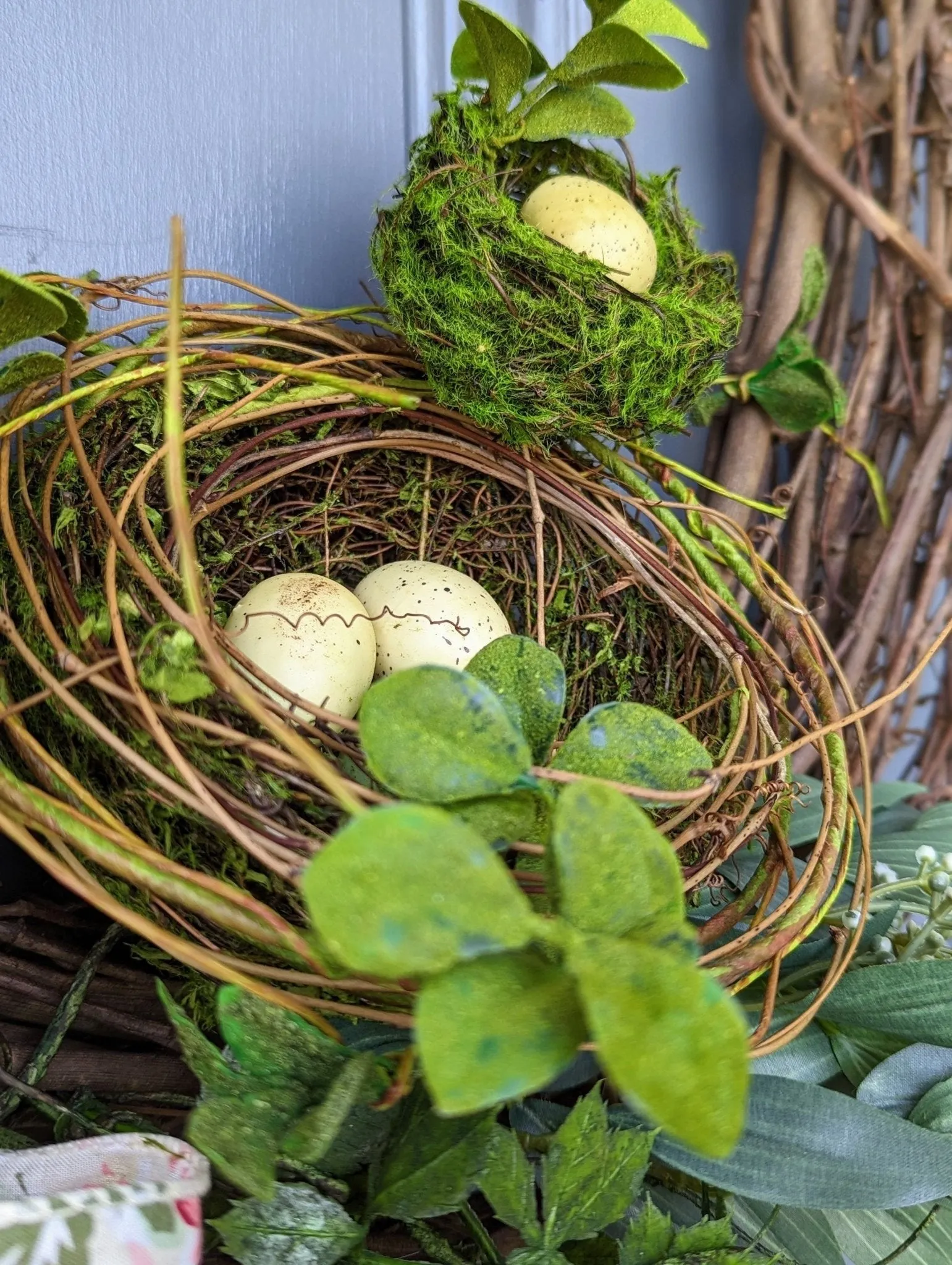 Ivory Hydrangea Bird's Nest Wreath for Front Door