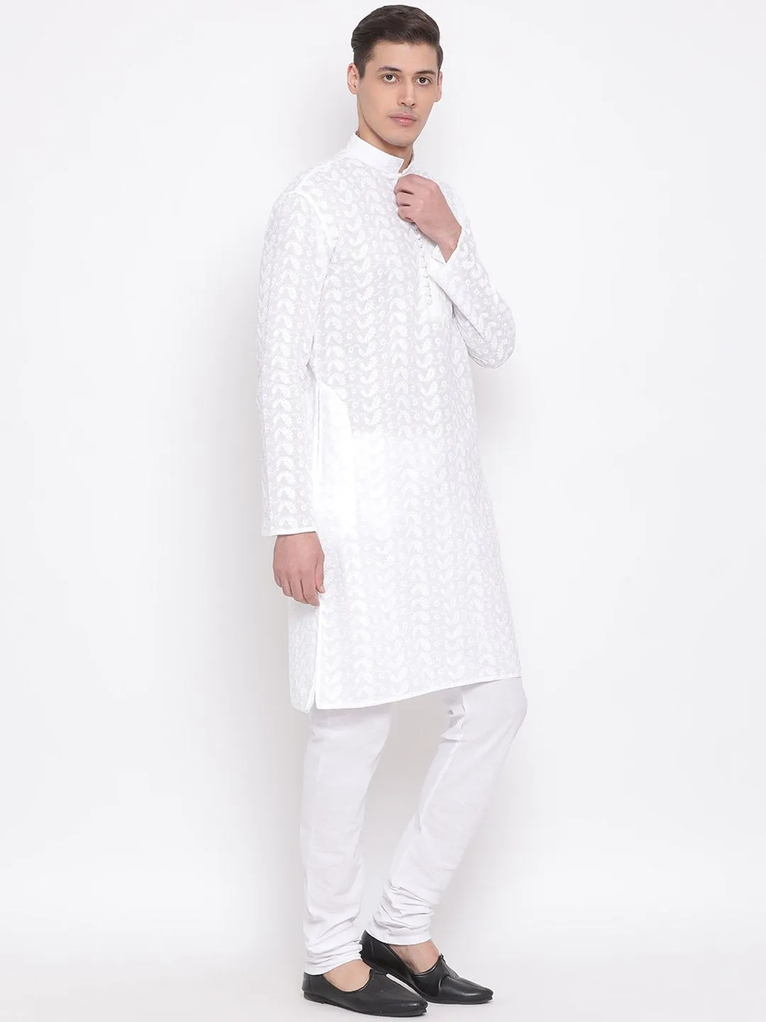 Jashvi Men's White Pure Cotton Kurta Pyjama Set