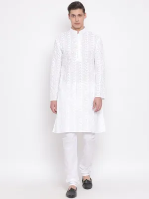 Jashvi Men's White Pure Cotton Kurta Pyjama Set