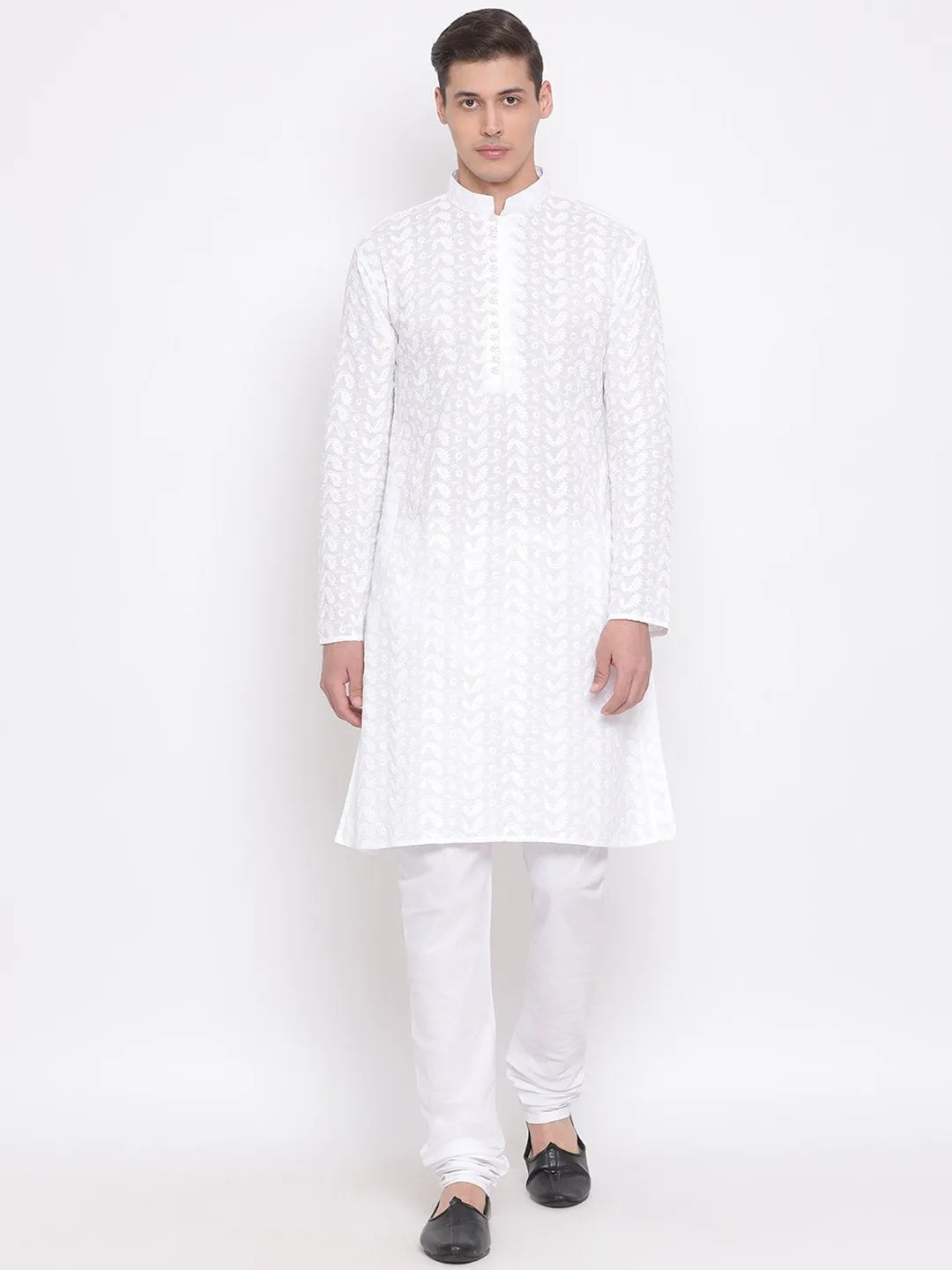 Jashvi Men's White Pure Cotton Kurta Pyjama Set