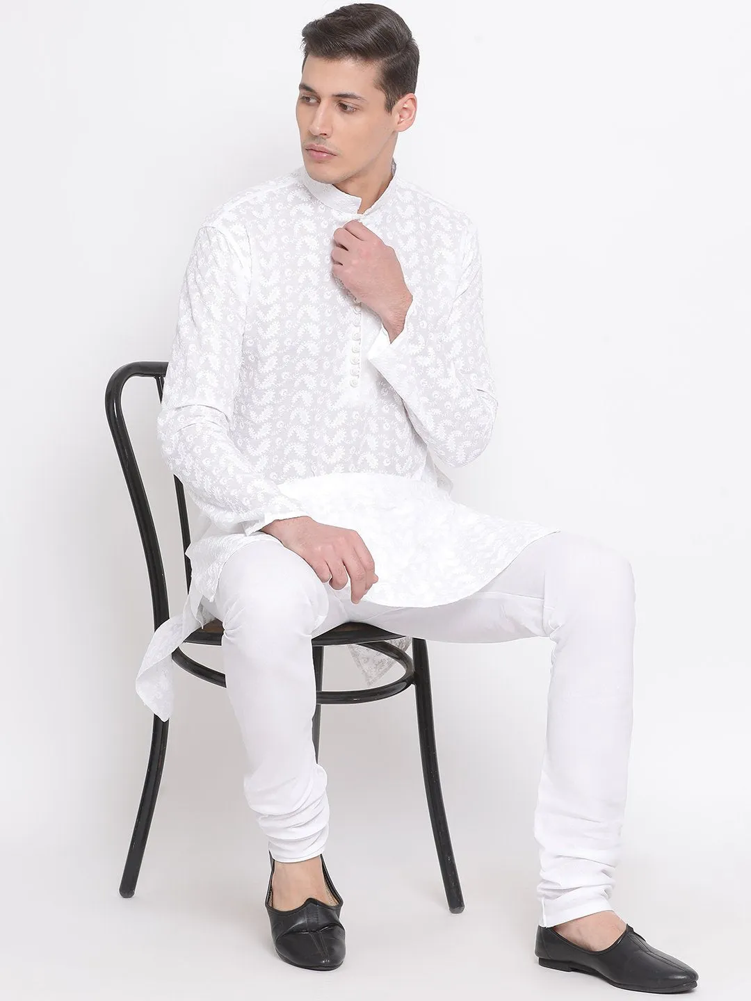 Jashvi Men's White Pure Cotton Kurta Pyjama Set
