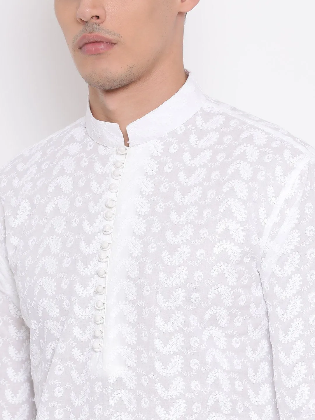 Jashvi Men's White Pure Cotton Kurta Pyjama Set