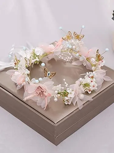 Kairangi Tiara for Women and Girls Floral Hair Vine for Women White Bridal Hair Vine Tiara Headband for Girls and Women Bridal Hair Accessories for Wedding.