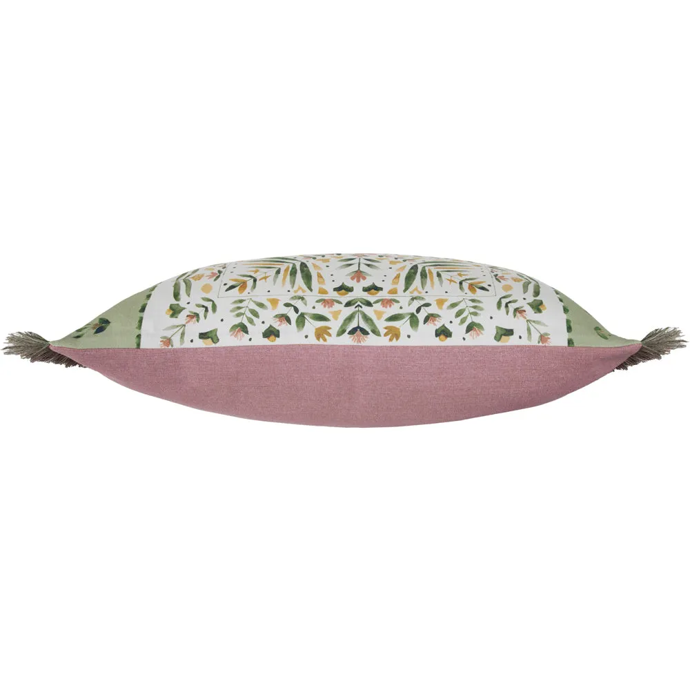 Kari Printed Ruche Fringe Cushion Sage
