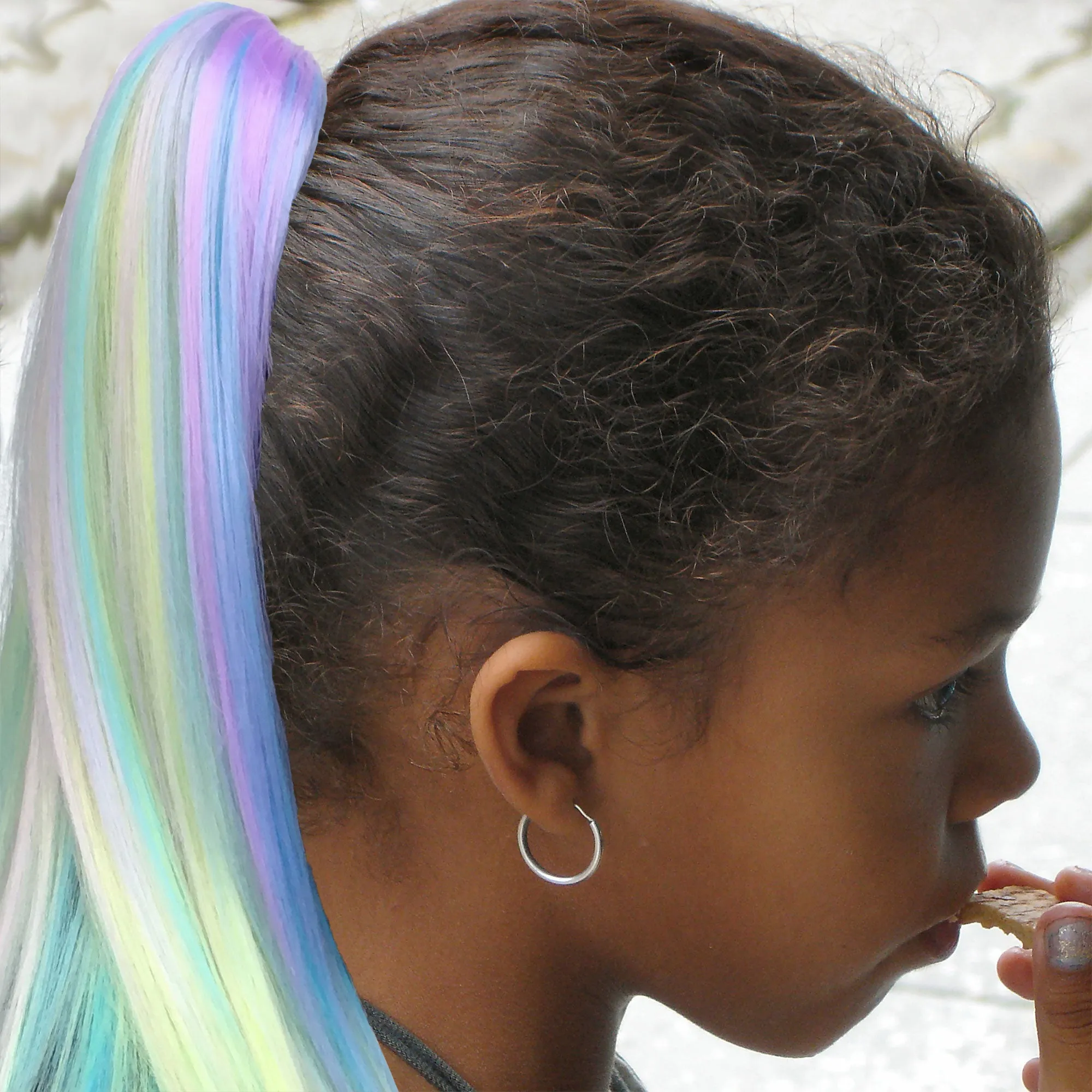 Kids Rainbow Blue, Purple, Yellow & Pink Hair Extension Ponytail