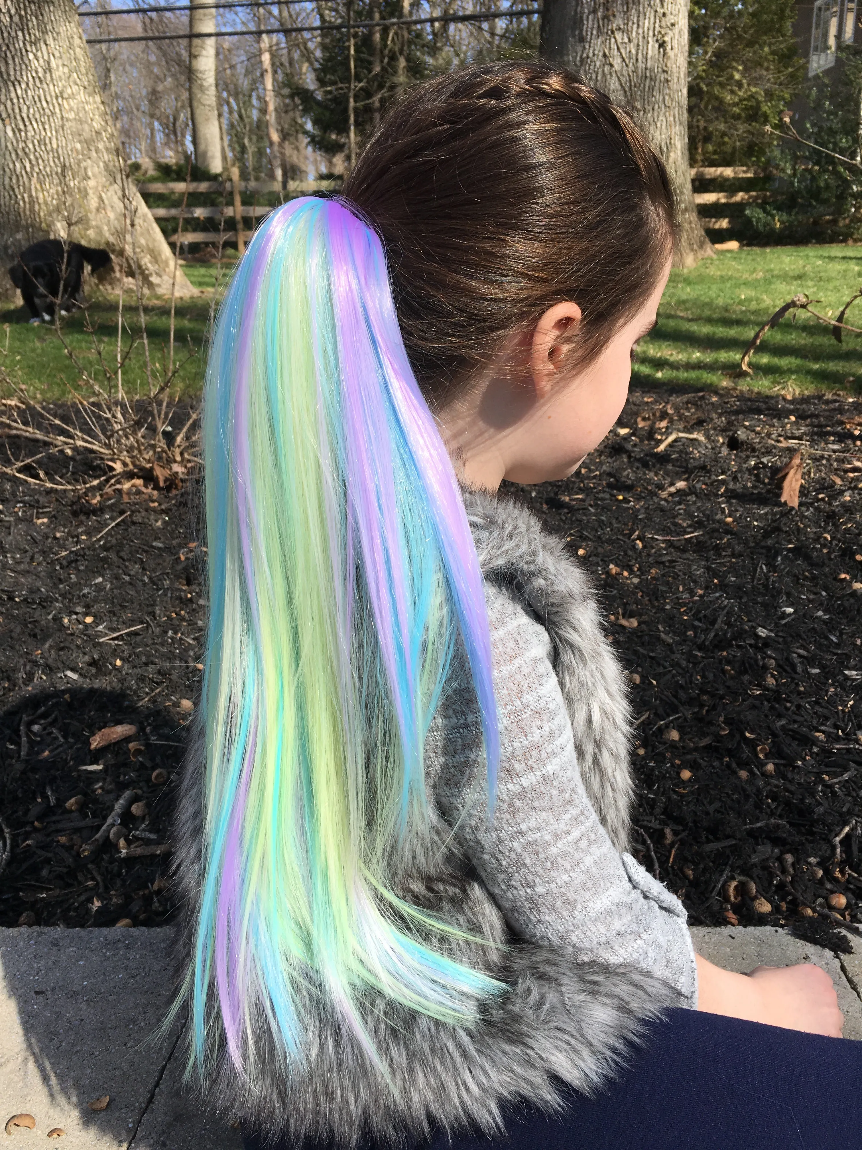 Kids Rainbow Blue, Purple, Yellow & Pink Hair Extension Ponytail