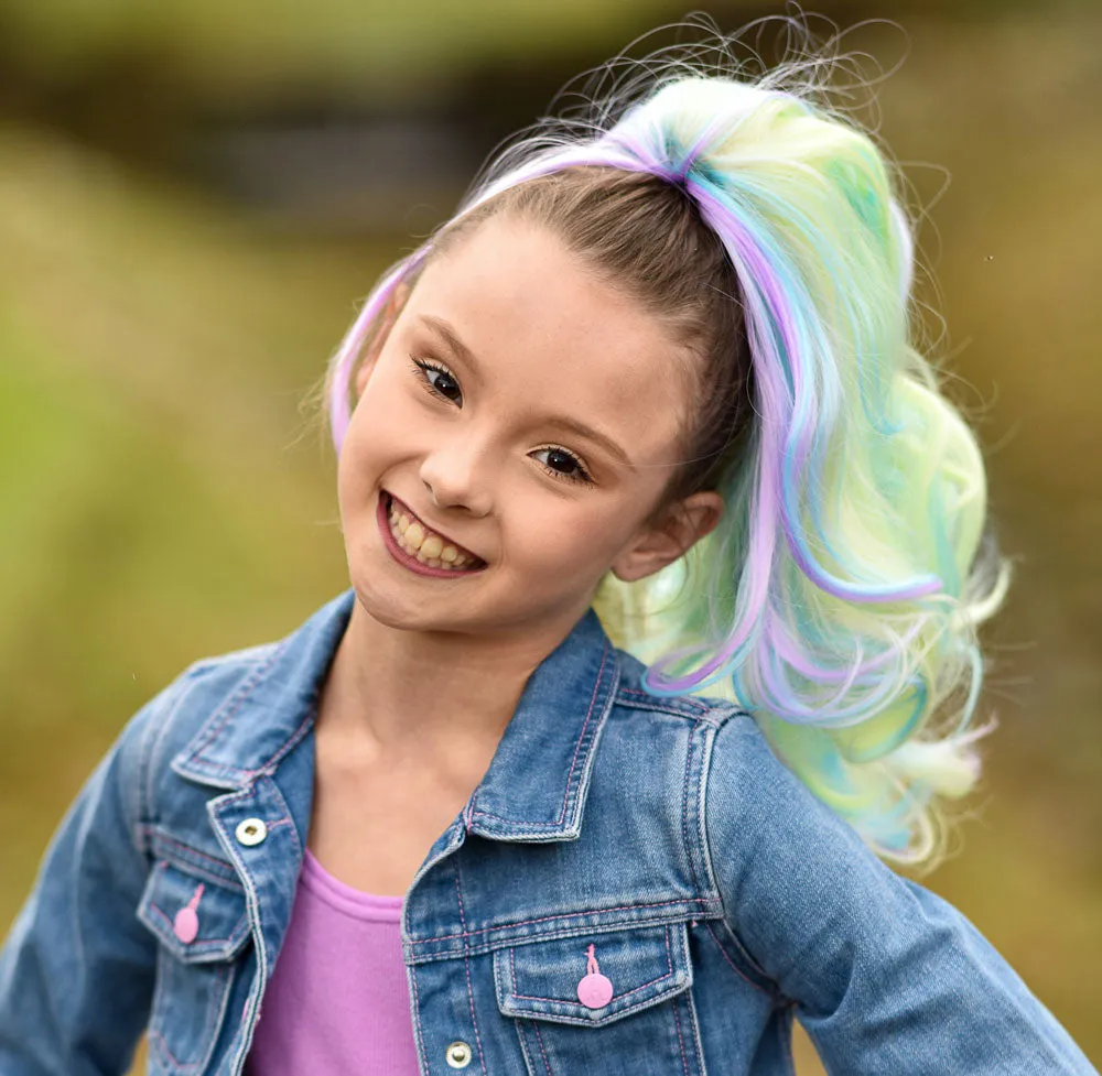 Kids Rainbow Blue, Purple, Yellow & Pink Hair Extension Ponytail
