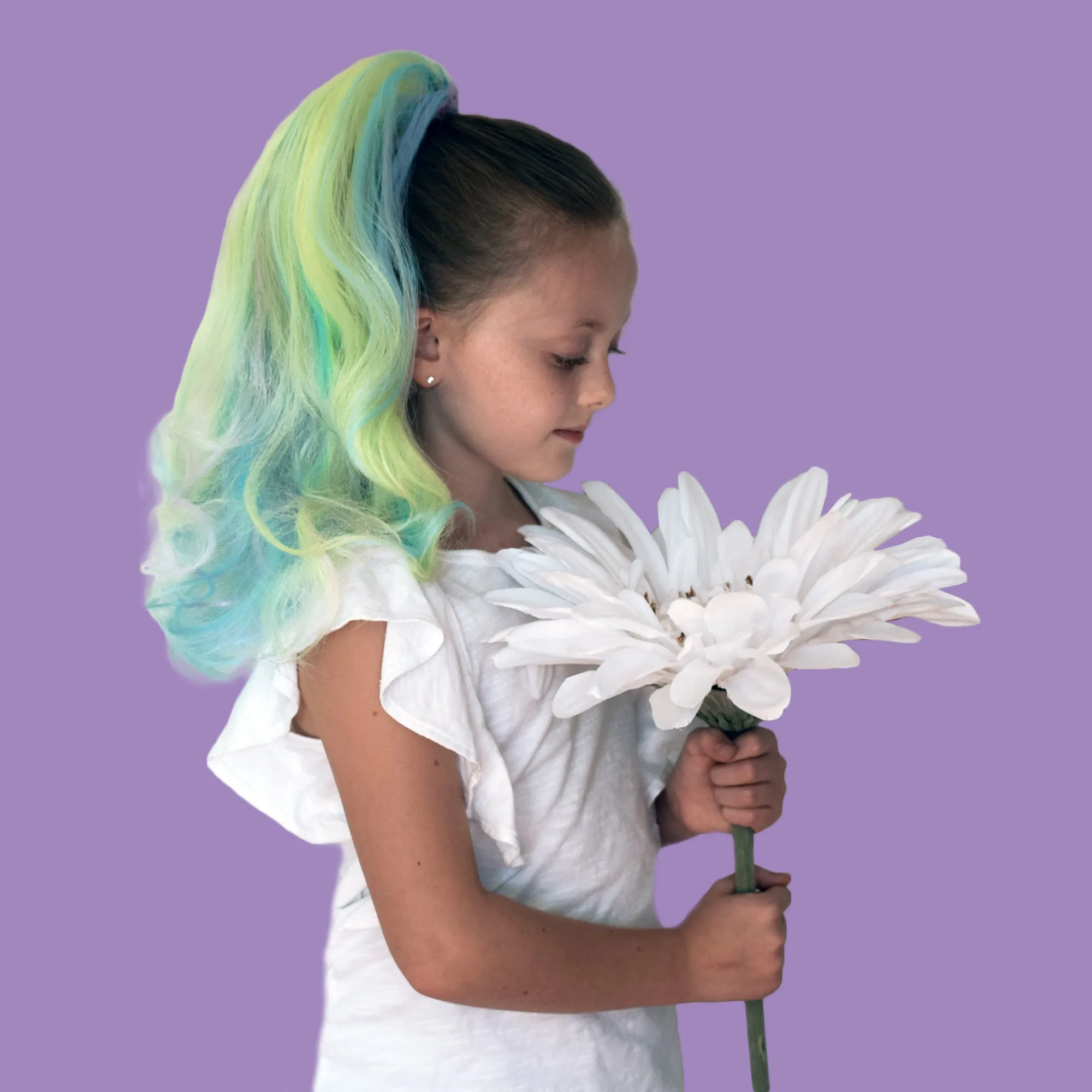 Kids Rainbow Blue, Purple, Yellow & Pink Hair Extension Ponytail
