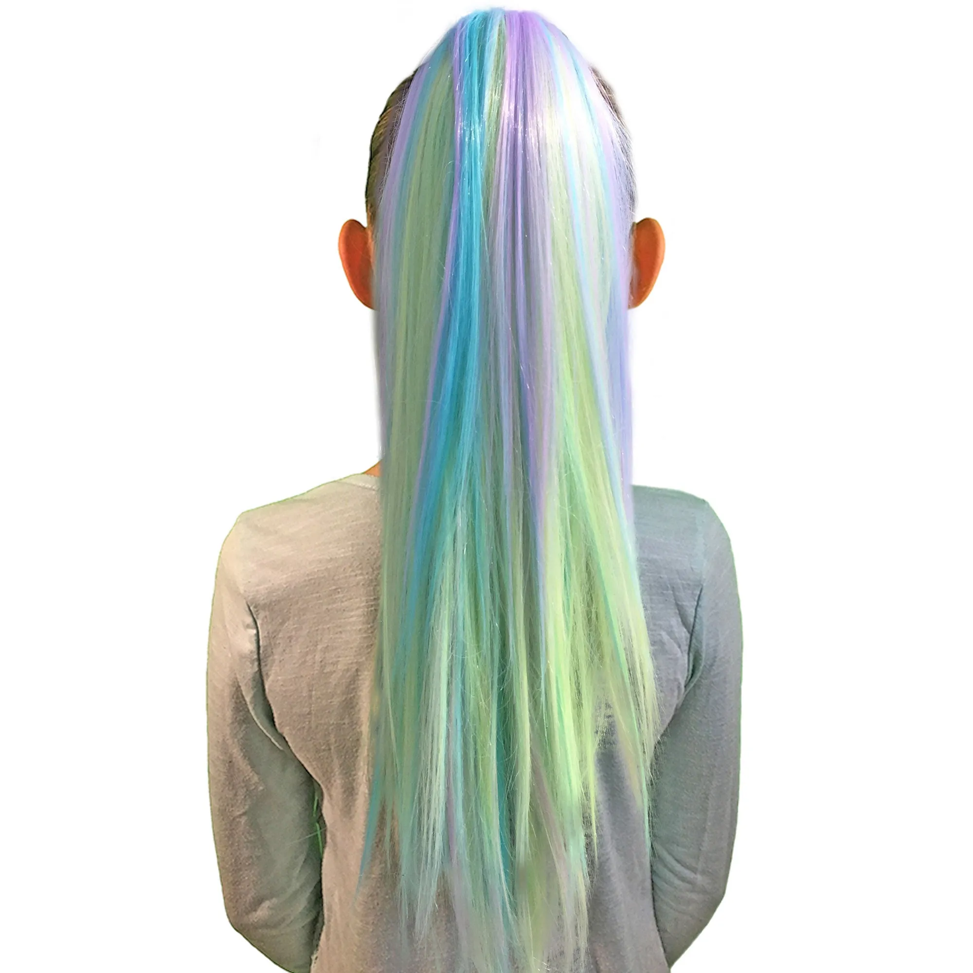 Kids Rainbow Blue, Purple, Yellow & Pink Hair Extension Ponytail