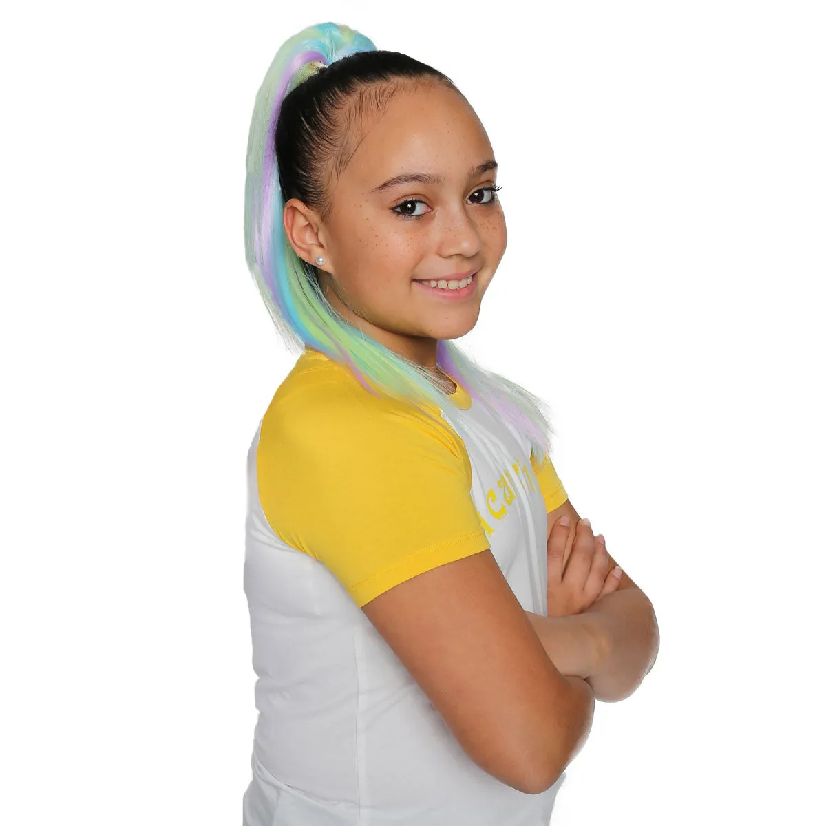 Kids Rainbow Blue, Purple, Yellow & Pink Hair Extension Ponytail
