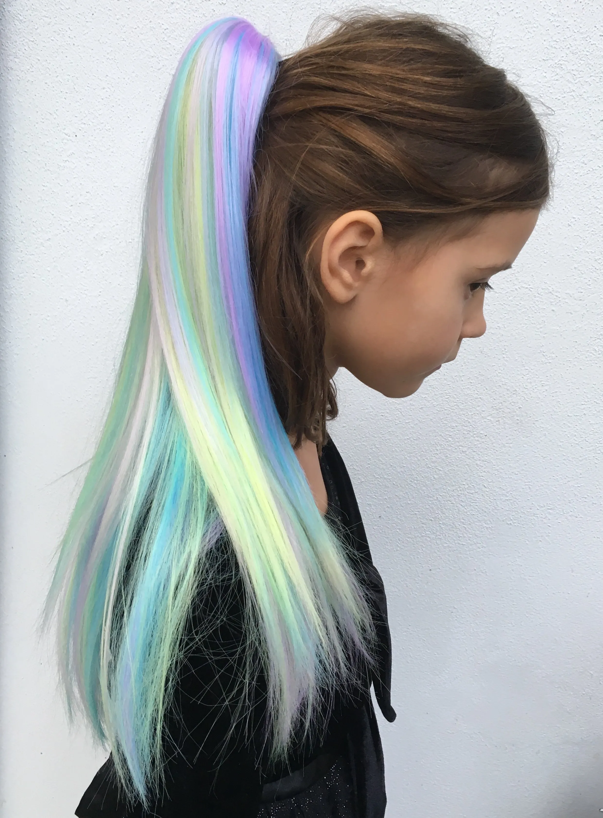 Kids Rainbow Blue, Purple, Yellow & Pink Hair Extension Ponytail