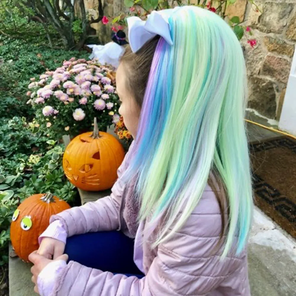 Kids Rainbow Blue, Purple, Yellow & Pink Hair Extension Ponytail