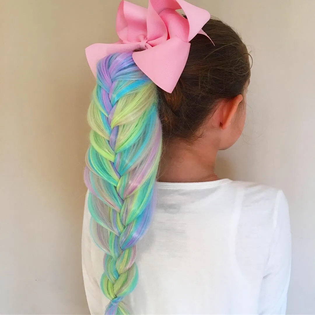 Kids Rainbow Blue, Purple, Yellow & Pink Hair Extension Ponytail