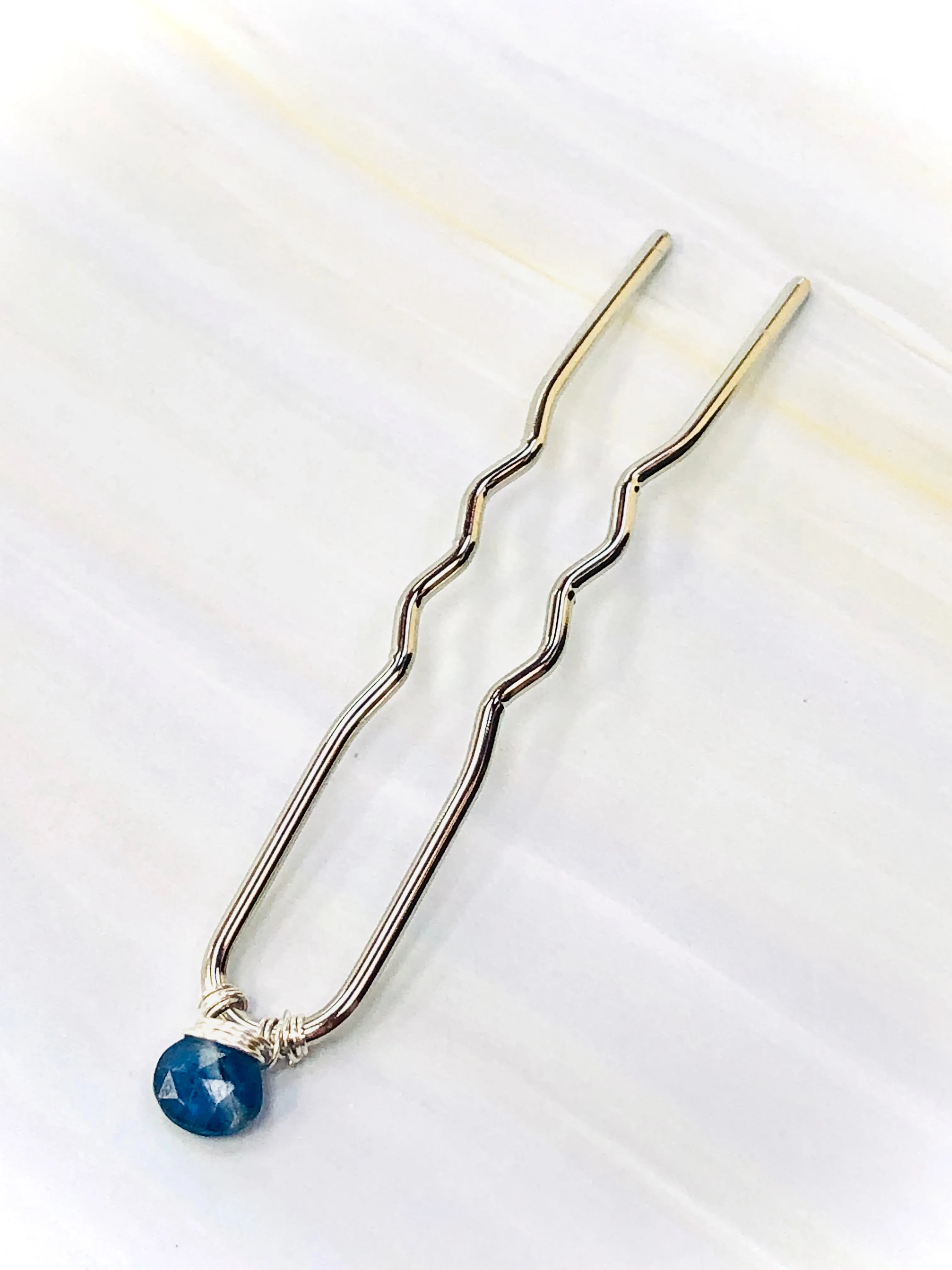 Kyanite Gemstone Hair Pin, Luxury Hair Pin, Gemstone Silver Hair Pin