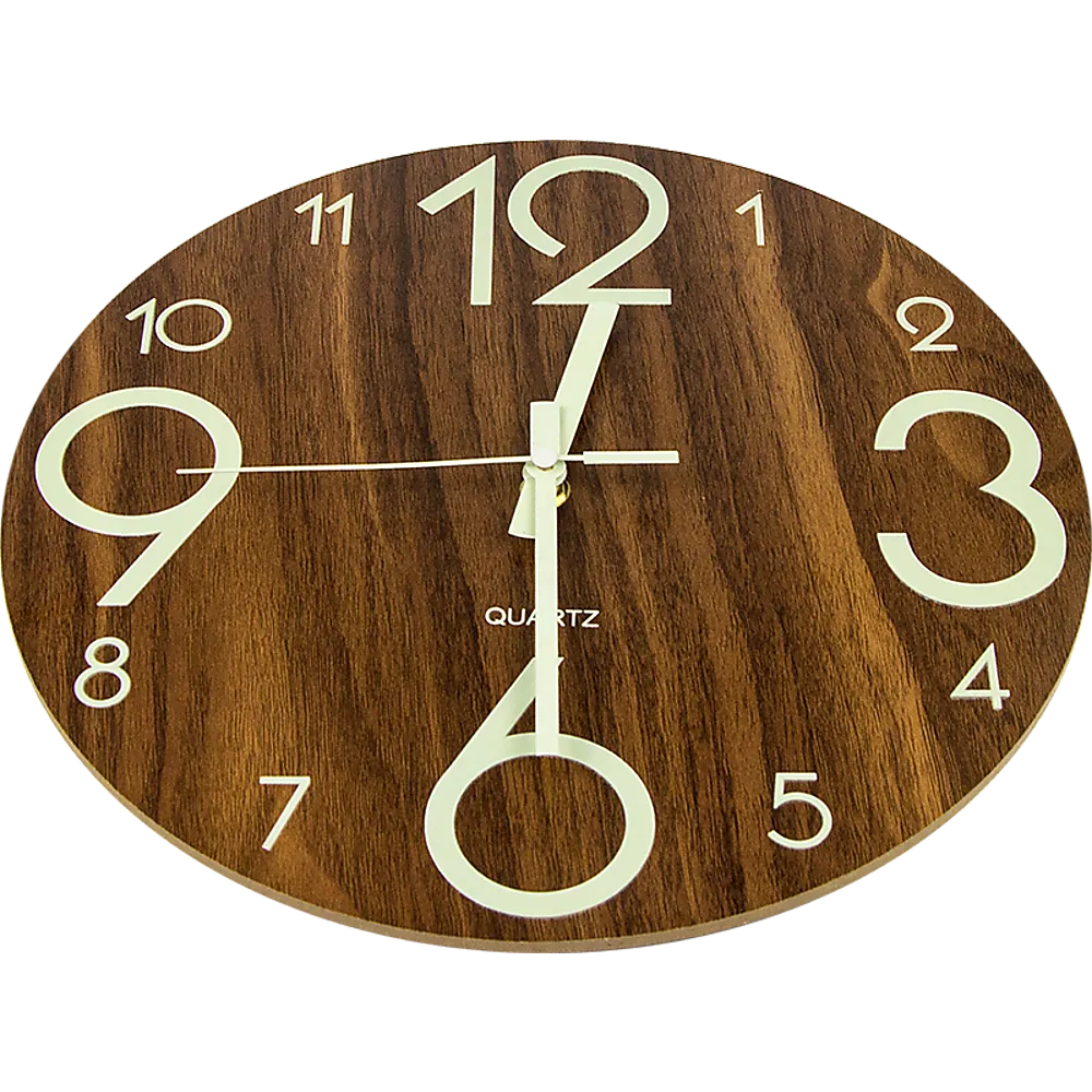 Luminous Quiet Glow-In-Dark Quartz Wall Clock 30cm Walnut