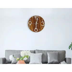 Luminous Quiet Glow-In-Dark Quartz Wall Clock 30cm Walnut