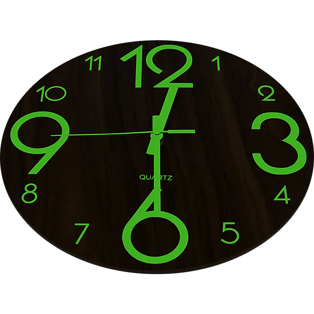 Luminous Quiet Glow-In-Dark Quartz Wall Clock 30cm Walnut
