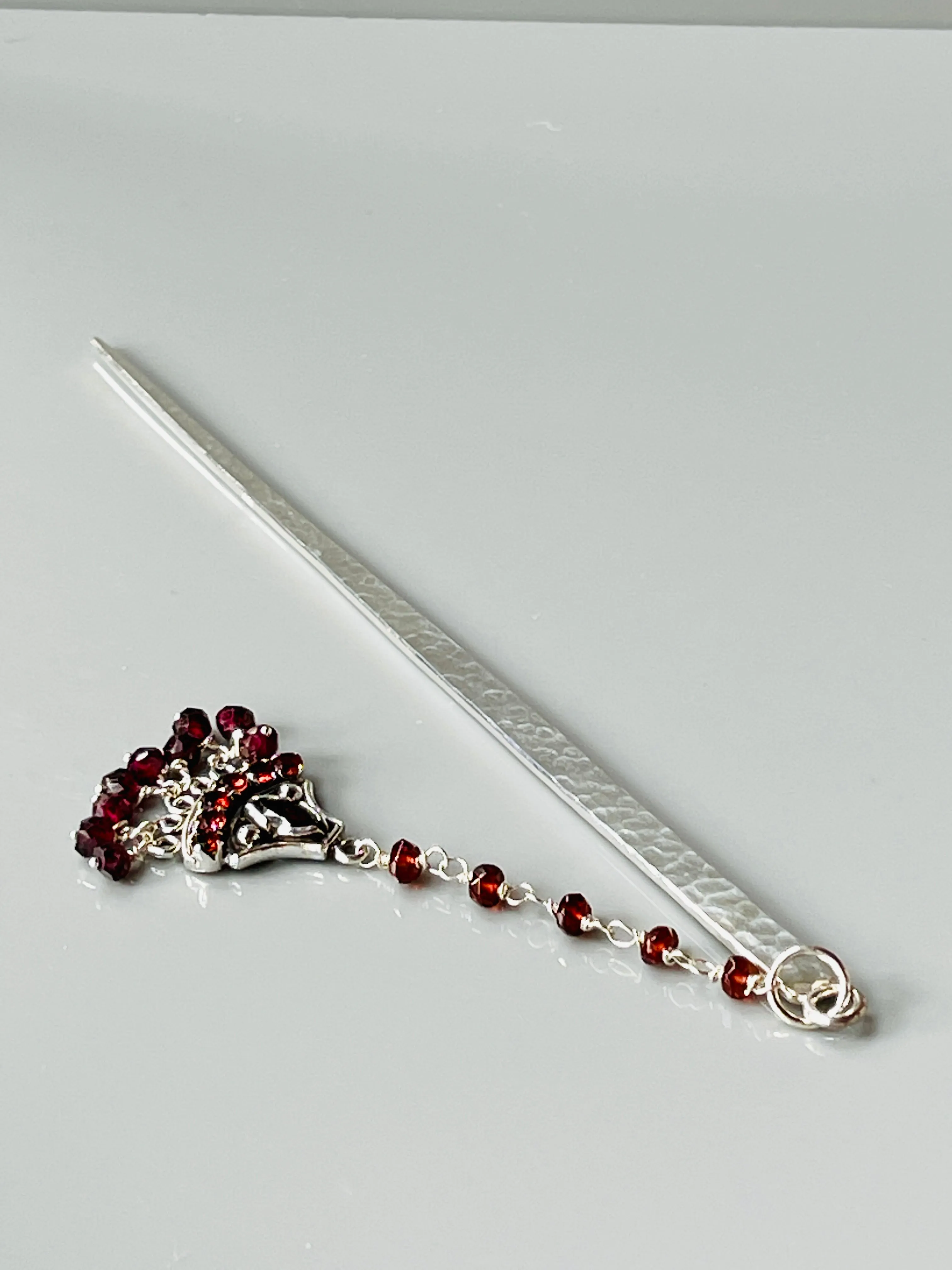 Luxury Sterling Silver Hair Stick Garnet Fine Silver Kanzashi