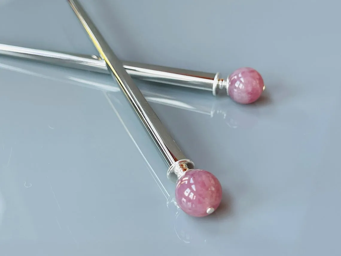Madagascar Rose Quartz Gemstone Hair Sticks, Elegant Hair Sticks, Gemstone Hair pins